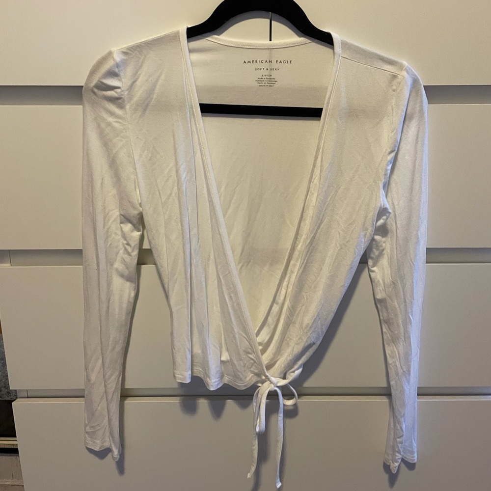 Long Sleeve White Wrap Shirt
